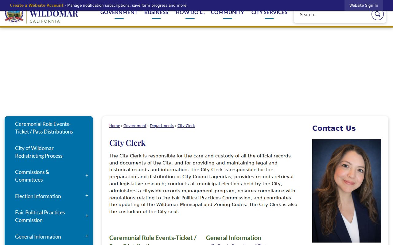 Wildomar city directory research and City Clerk records access