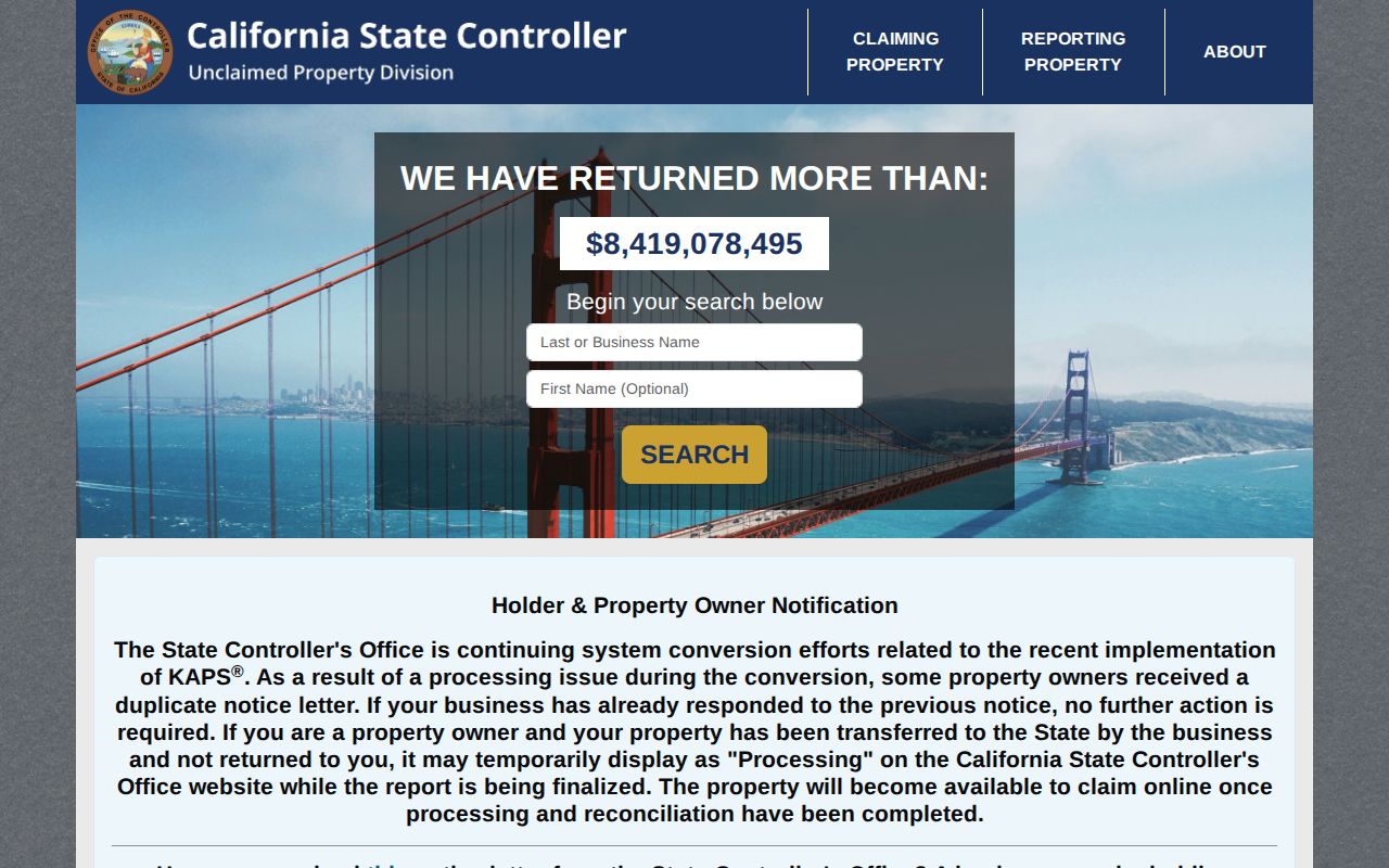 Wildomar residents directory view of California unclaimed property search