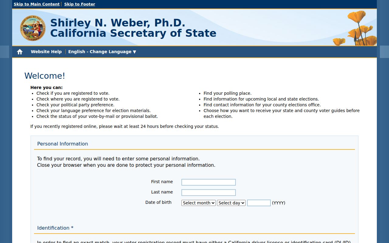 Wildomar residents directory view of California My Voter Status lookup