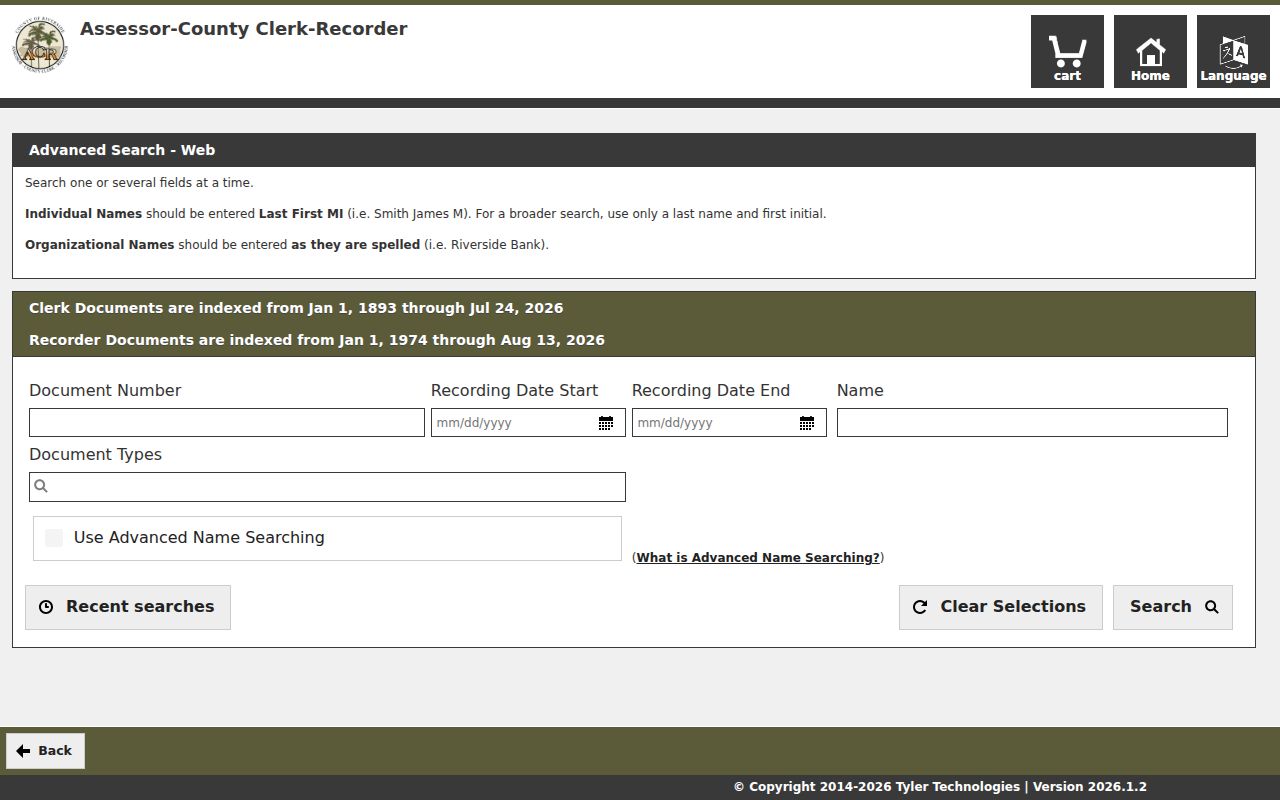 Wildomar street directory advanced recorder document search fields