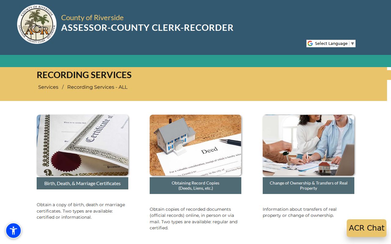 Wildomar street directory Riverside County recording services information