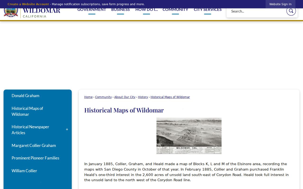 Wildomar street directory historical street and tract maps